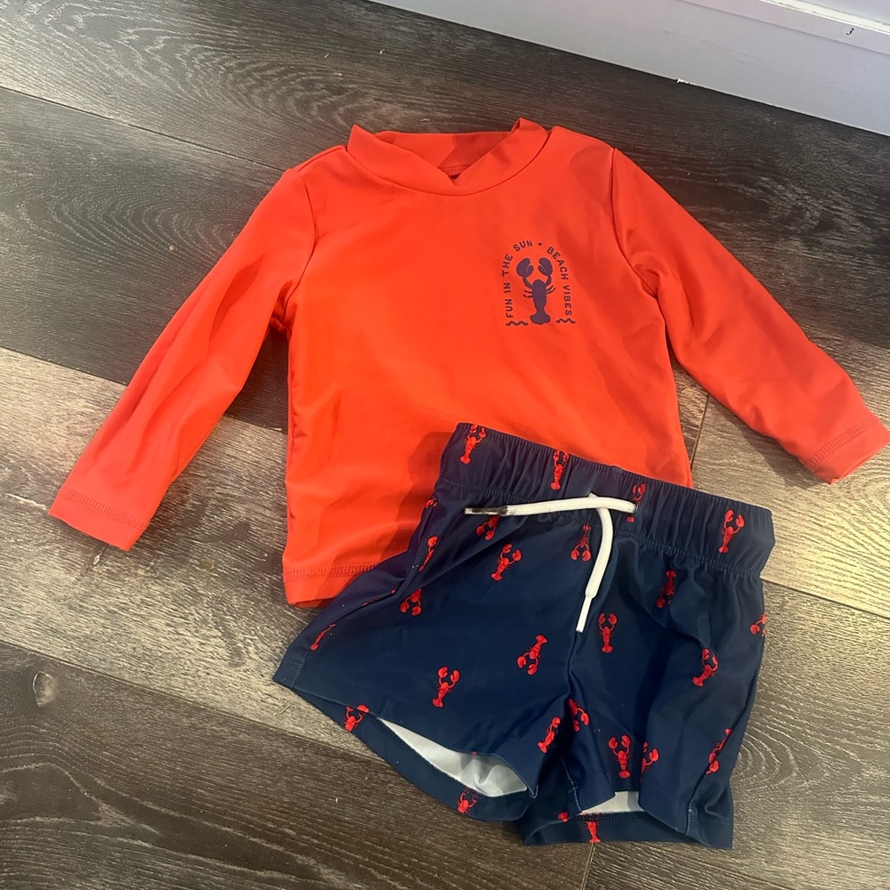 Carter's Orange and Navy Kids Swim Rashguard Set